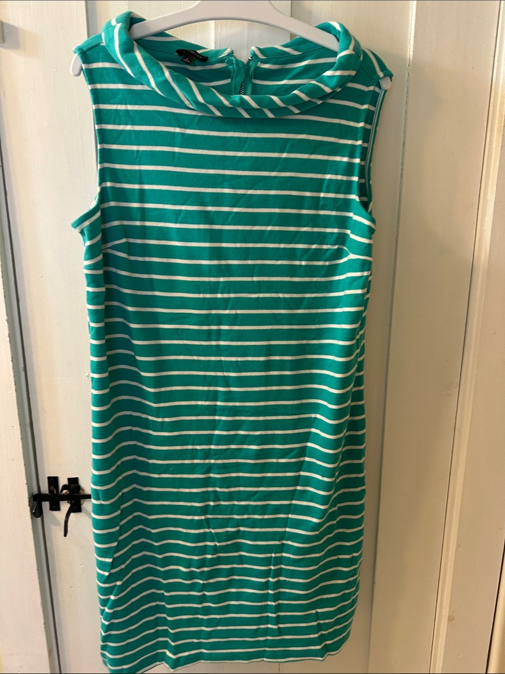 Talbots Sleeveless Green and White Striped boatneck Dress